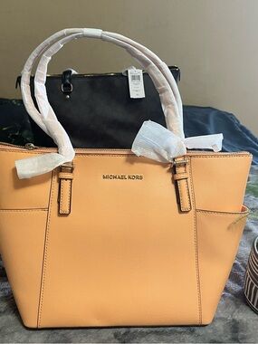 Michael Kors Peach Leather Tote with Gold Logo
